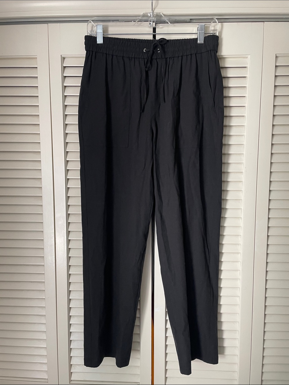 NWT Theory Womens Cortlandt Drawstring Linen blend Straight leg pants Black Sz S